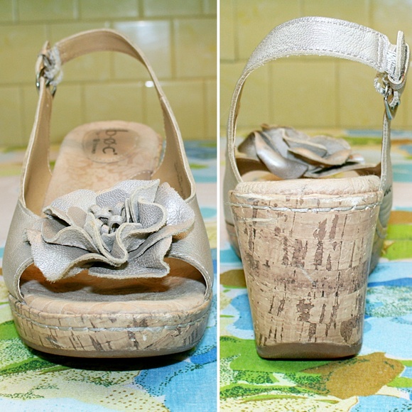 Flower Detailed Metallic Leather & Cork Wedges - Picture 2 of 8